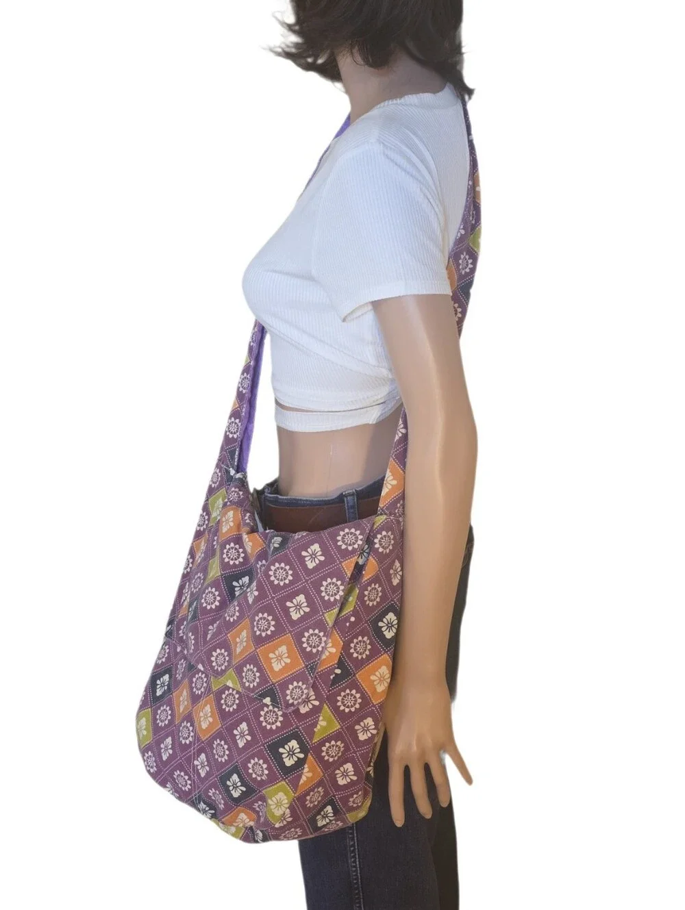 VTG Purple Floral Geometric Hobo Sling Bag TVD Caroline Forbes Wardrobe Match!